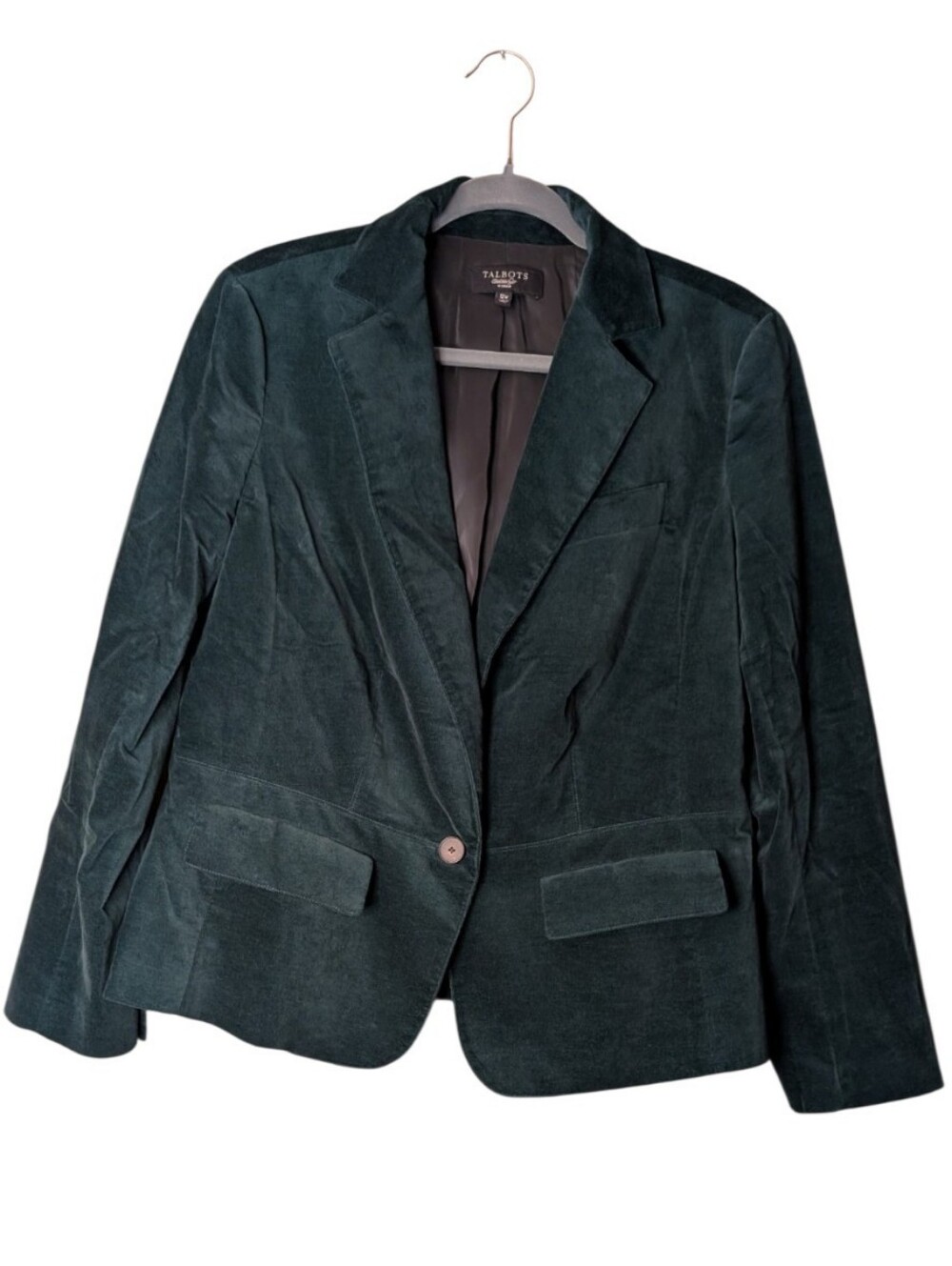 Talbots Black Velvet Single Button Blazer Jacket Luxe Tailored Minimalist 12W